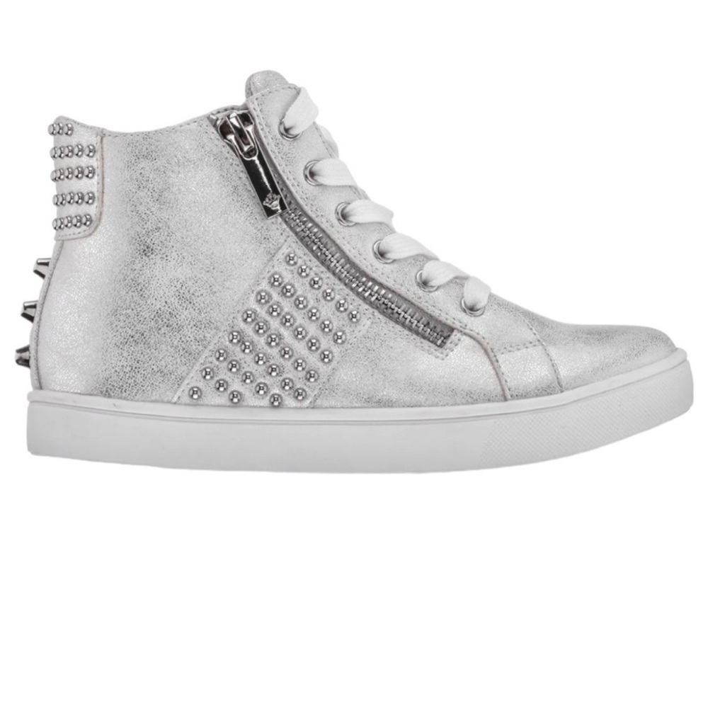 NWOT KidPik- SILVER HIGH-TOP STUDDED DISTRESSED METALLIC HIGHTOP Size 3 - Picture 8 of 8